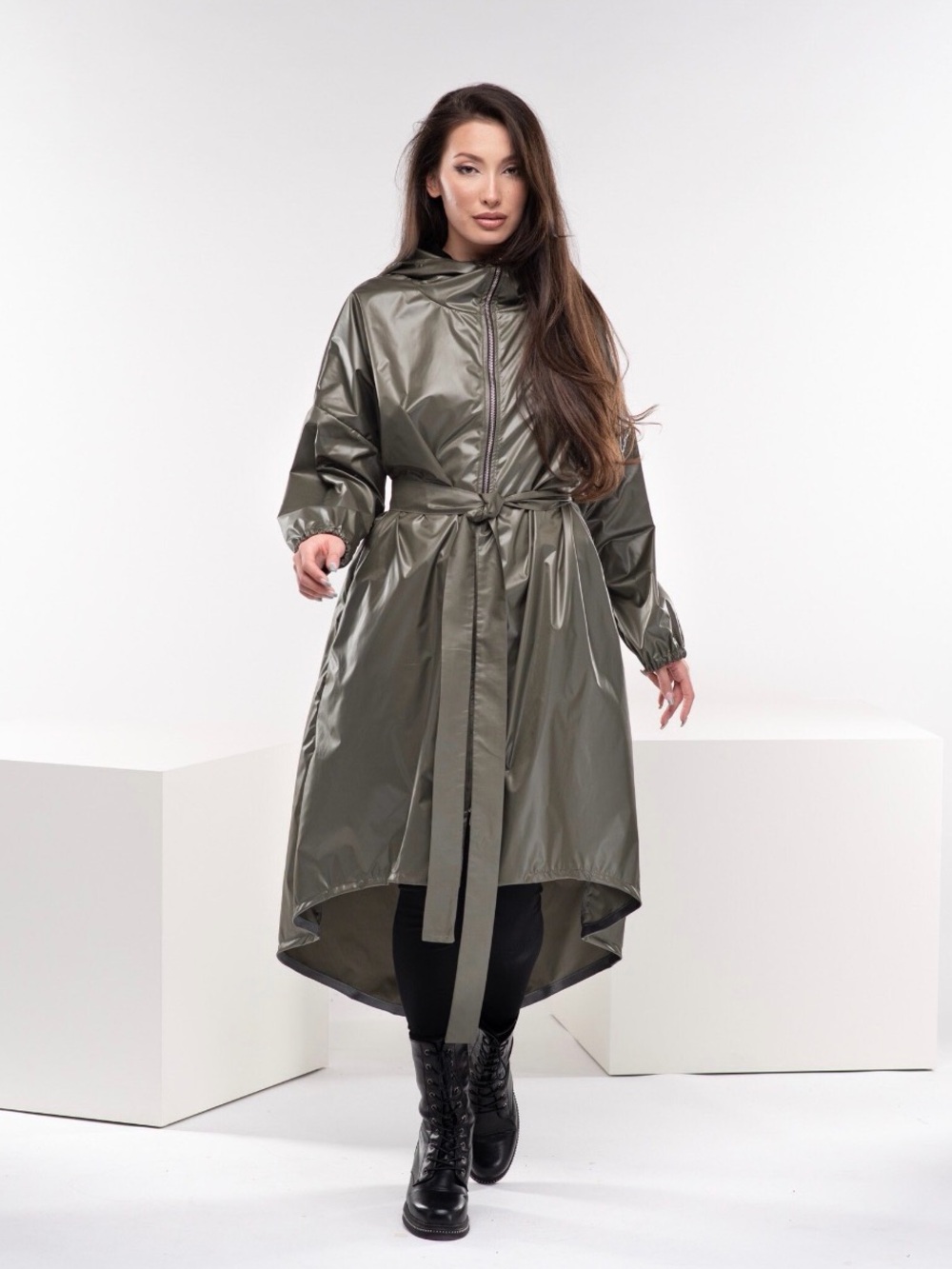 FRAKTURA Oversize Hooded Rain Coat     Windbreaker Olive color